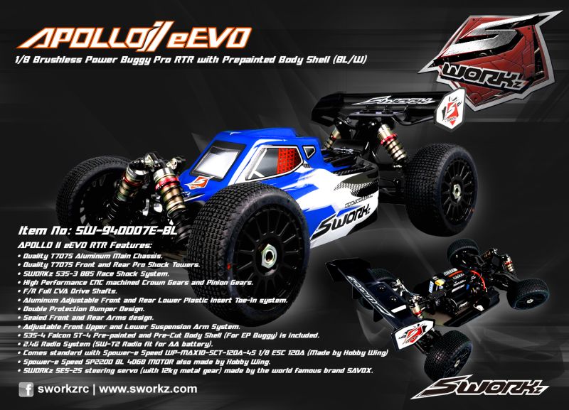 Coche Sworkz Apollo II EVO Buggy Pro Brushless Power RTR 1/8 con carrocería pre-pintada
