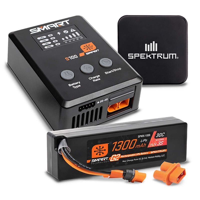 Cargador SPEKTRUM Smart Powerstage Bundle:1300mAh 3S 30C LiPo (IC2) / 100W S100 / 65W Power Supply / Adapter