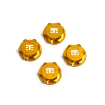 Tuercas para ruedas logotipo T,17 mm, dentadas, anodizadas en color AMARILLO M12x1.0 (4unid)